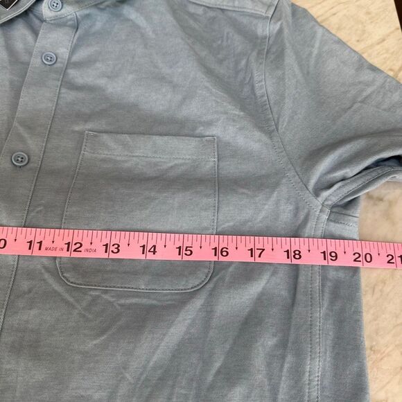 VRST Men's Refined Knit Short Sleeve Button Up Collared Shirt muted denim S NWT - Picture 5 of 6